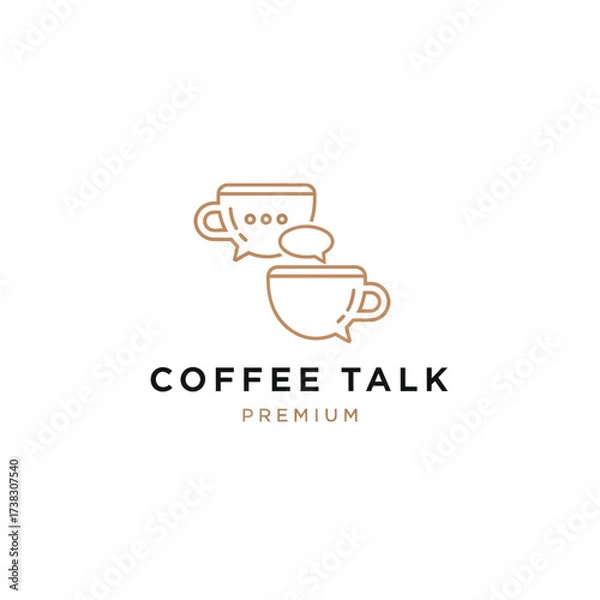 Fototapeta Vector art of coffee talk premium logo featuring two coffee cups with speech bubbles, perfect for coffee shop branding