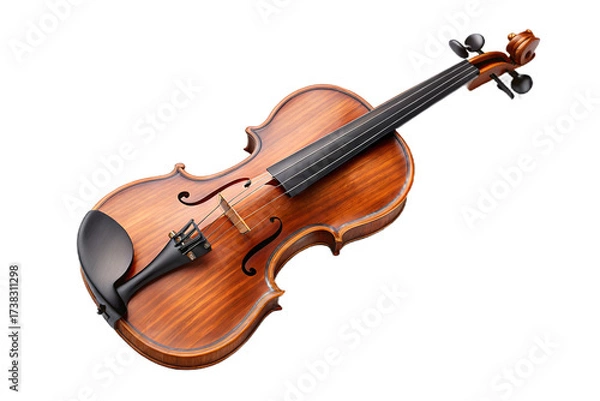 Fototapeta Acoustic violin with bow and strings isolated on transparent background