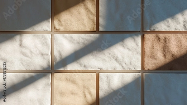 Fototapeta Beige and White Textured Wall with Natural Shadows