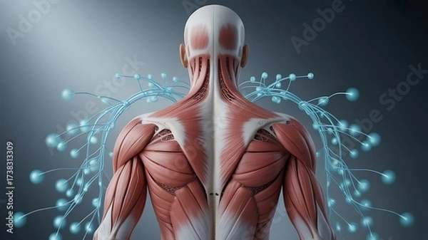 Fototapeta Anatomical Back View with Neural Network Overlay