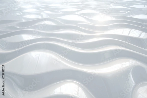 Fototapeta Futuristic white background with embossed linear relief, shallow 2.5D effect, glowing overexposed tone in flat view.
