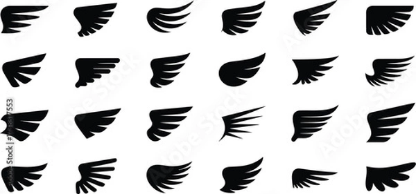 Fototapeta Wing Vector Set with Artistic Bird, Angel, Bat, Eagle, and Minimalist Wing Illustrations – Perfect for Branding, Tattoos & Fantasy Designs
