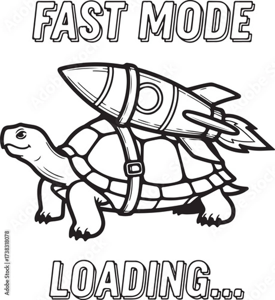Fototapeta Turtle with a rocket strapped to its back silhouette on transparent background