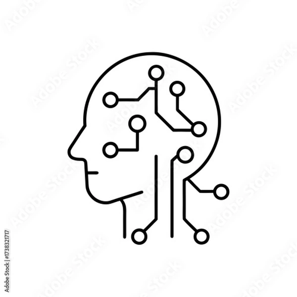 Fototapeta Human head with circuit board illustration on transparent background silhouette