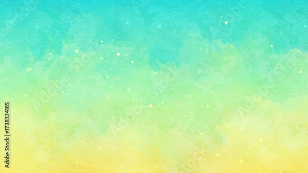 Obraz 鮮やかな緑と黄色のグラデーションの背景　水彩　エメラルドグリーン