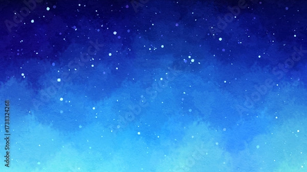 Obraz 青色のグラデーションの水彩背景　夜空　雪