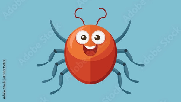 Fototapeta A bright orange tick with big eyes and a smile, standing against a blue background. Perfect for children's projects and educational materials