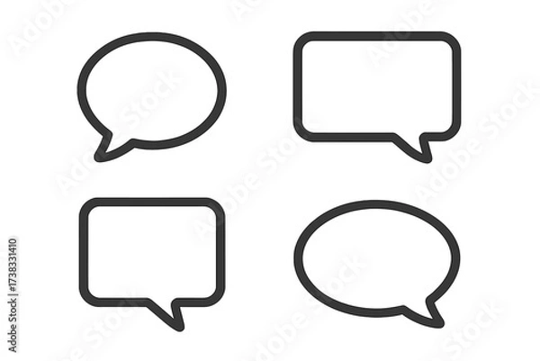 Fototapeta Set of speech bubble vector icons. Chat box symbols for communication, dialogue, message, or comment. Blank comic talk balloon illustration. Thinking or speaking concept design.