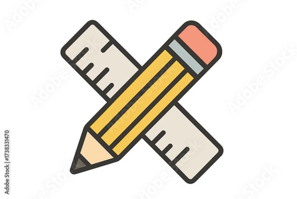 Fototapeta Pencil and ruler crossed icon. Vector illustration for design, school, or architecture. Stationery and office supplies symbol for creative projects. Graphic design tool concept.