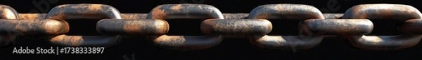 Fototapeta A close-up of a rusty steel chain with thick metal links, isolated on a dark background