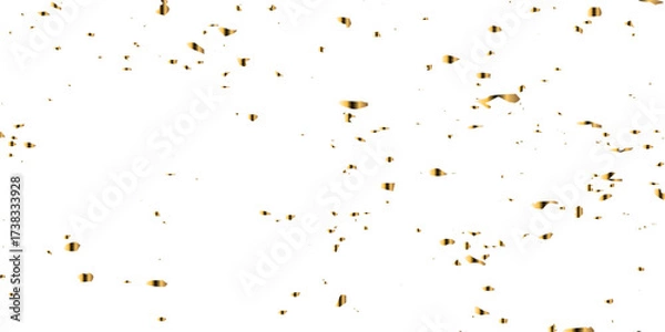 Fototapeta Abstract doted and confetti golden glitter and zigzag ribbon particles splatter on transparent background. Luxury golden glitter confetti that floats down falling bokeh celebration background.