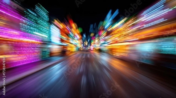 Fototapeta Light trails captured in long exposure photography of a night celebration  
