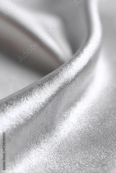 Fototapeta Shiny silver textile folds with soft highlights — ideal background for mockups, posters, banners, and web headers