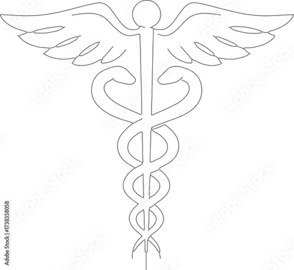Fototapeta Line Art Caduceus Symbol with Wings Medical Healthcare Isolated Icon