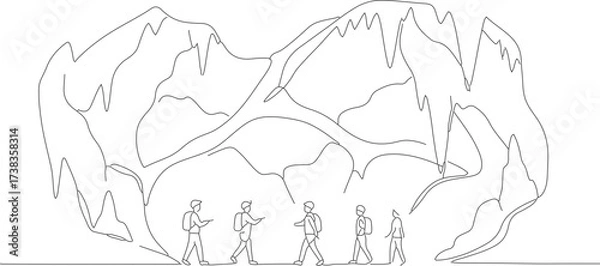 Fototapeta Line Art People Exploration Inside an Enormous Cave Illustration Scene