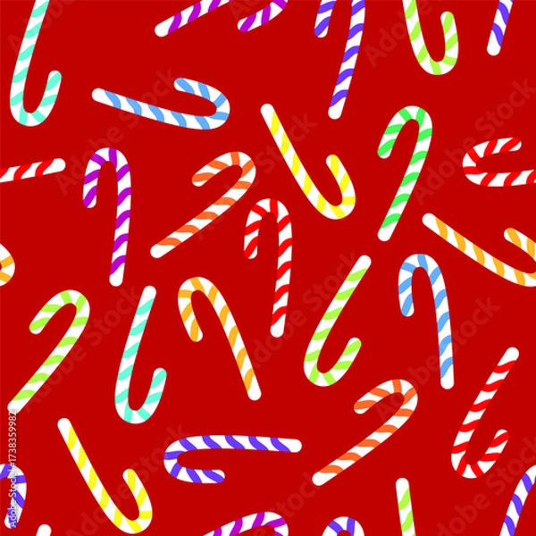 Fototapeta Seamless pattern of Christmas colorful sugar canes