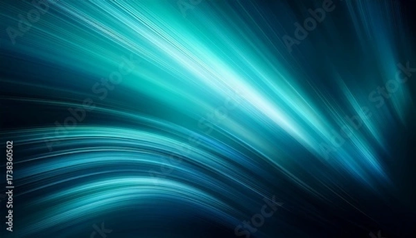 Fototapeta dynamic modern dark turquoise blue emerald green blurred wallpaper rays of light flowing over dark blue soft texture