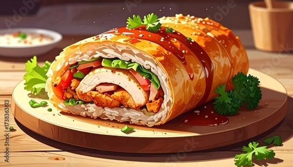 Obraz Delicious Crispy Chicken Pastry Roll Recipe.