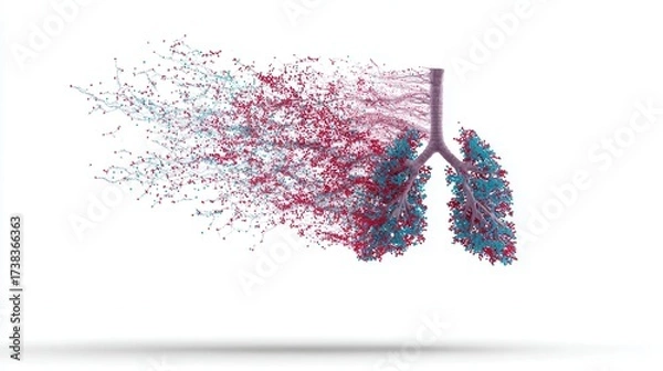 Fototapeta Particle dispersion stylized lungs highlighting respiratory system