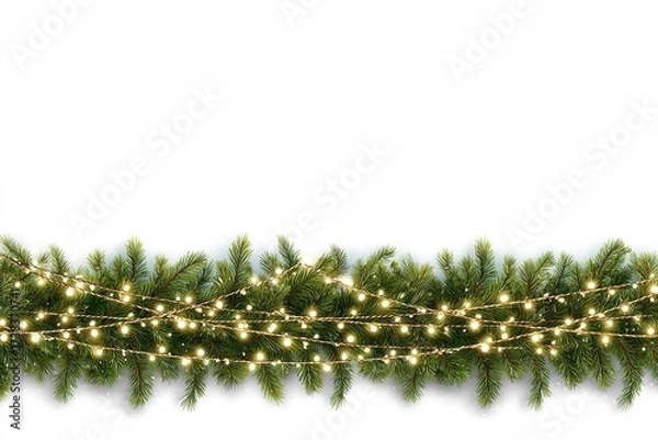 Fototapeta Bright holiday lights on evergreen branches creating a festive atmosphere for winter celebrations