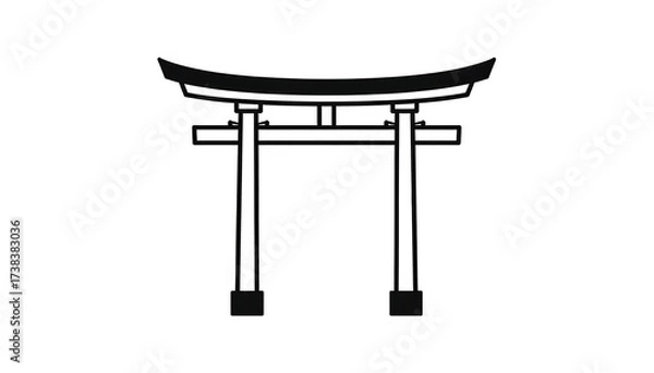 Obraz A minimalist black and white outline of a Japanese Torii gate, symbol of transition to a sacred space