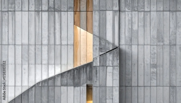 Obraz A modern architectural composition, featuring geometric concrete structures and warm light accents within