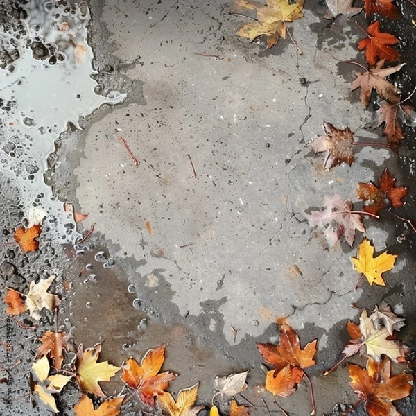 Fototapeta autumn leaves on wet asphalt.