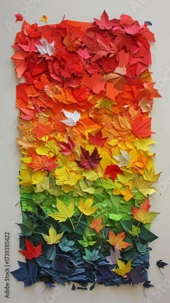 Fototapeta autumn leaves on wet colored paper.