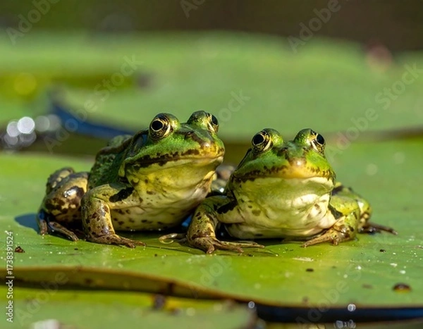 Obraz Two Frogs on a Lily Pad.