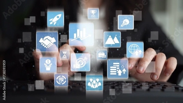 Fototapeta Business growth strategy, growth planning, business expansion, strategic metrics, and innovation roadmap for continued business growth and business success by 2025 and beyond. Funnel