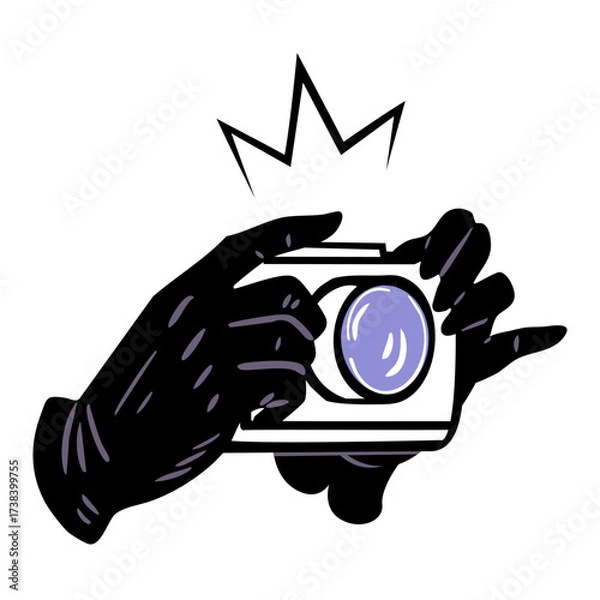 Obraz Gloved hands with camera and flash isolated vector illustration