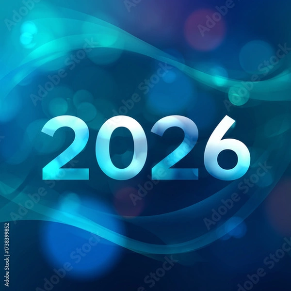 Fototapeta 
Abstract blue gradient background with floating "2026."