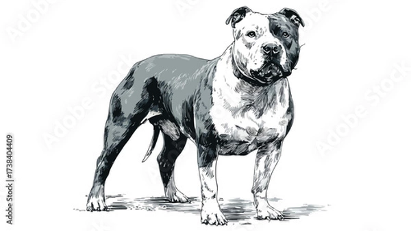 Fototapeta Detailed Full Body Vector Illustration of Pitbull Bulldog for Graphic Design Projects