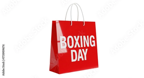 Fototapeta Photo of red shopping bag with boxing day text, isolated on transparent background