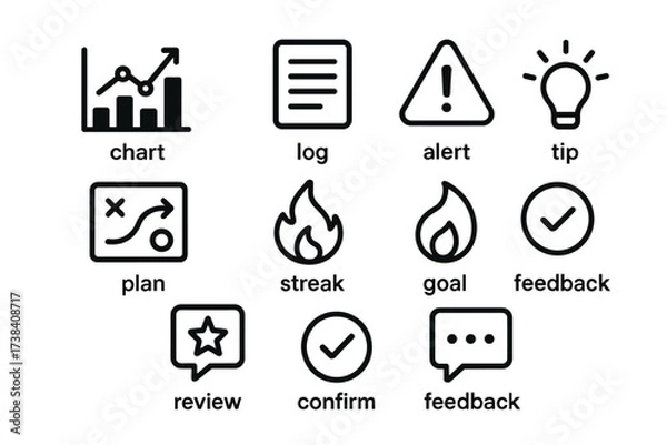 Fototapeta Set of 12 simple business and idea icons including chart and alert symbols