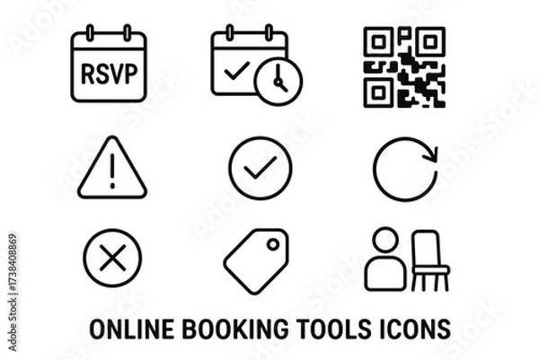Fototapeta Online booking tools icons set with calendar and qr code graphics
