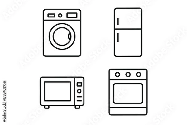 Fototapeta Minimalist appliance icons: washing machine, refrigerator, microwave, oven