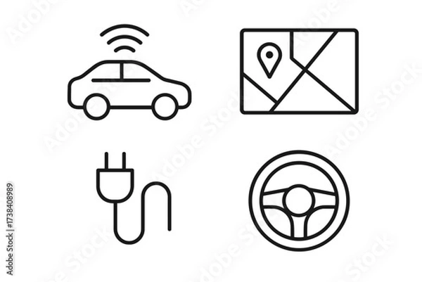 Fototapeta Connected car technology icons: gps, electric plug, steering wheel
