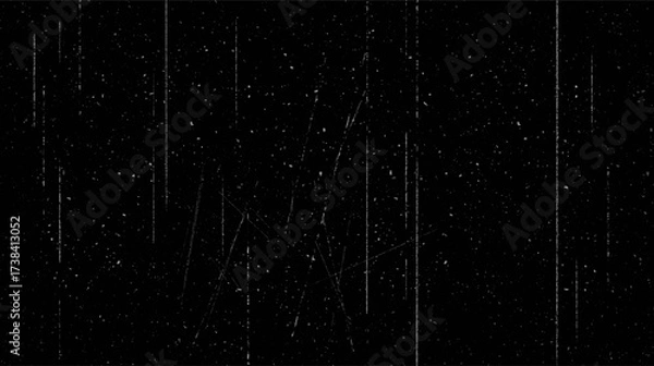 Fototapeta Film Grain Vintage Background Photo Effect. Old Transparent Realistic Overlay Celluloid Dust and Particles Texture. Distressed Scratch Retro Sandy Cinema Screen Frame Black and White Template Pattern