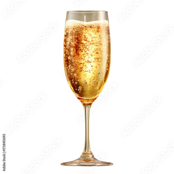 Fototapeta Sparkling Champagne Flute with Golden Bubbles, Party Drink, isolated on transparent background