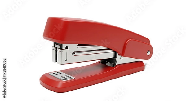 Fototapeta Red stapler isolated on white background a vibrant red stapler, perfect for office or school use, featuring a sleek design and durable construction for efficient paper fastening