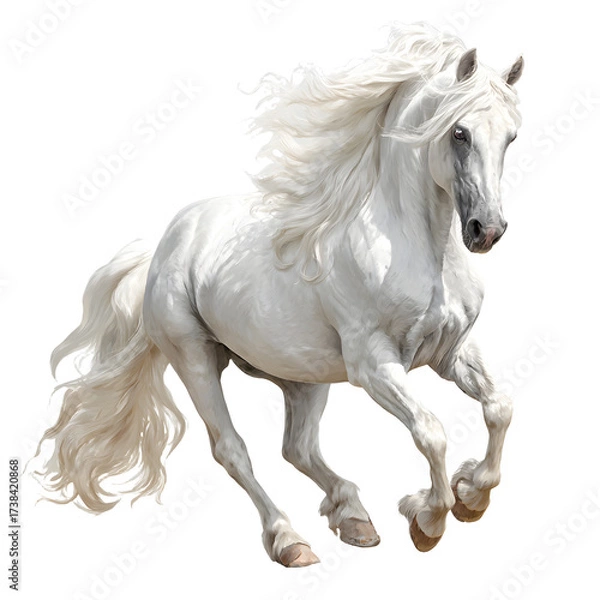 Fototapeta White Andalusian Horse in Graceful Pose, Elegant Animal Portrait, isolated on transparent background