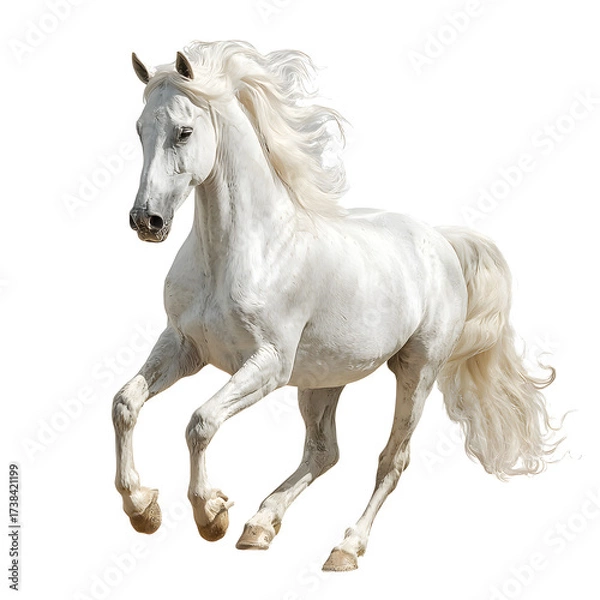 Fototapeta White Andalusian Horse in Graceful Pose, Elegant Animal Portrait, isolated on transparent background