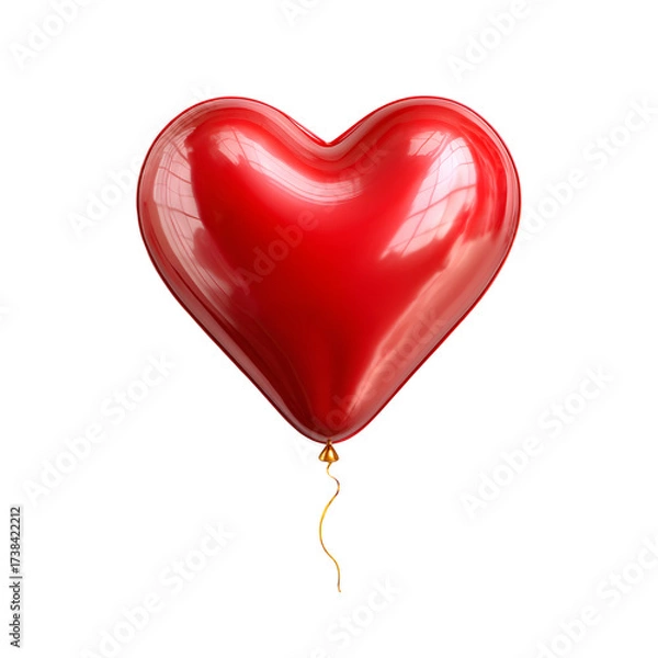 Fototapeta Romantic Heart Balloon in Glossy Red Finish, Valentine?s Day Celebration, isolated on transparent background