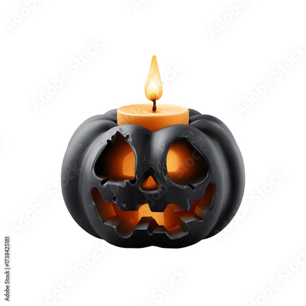Fototapeta Spooky Halloween Jack-o?-Lantern with Candle Inside, Seasonal Decoration, isolated on transparent background