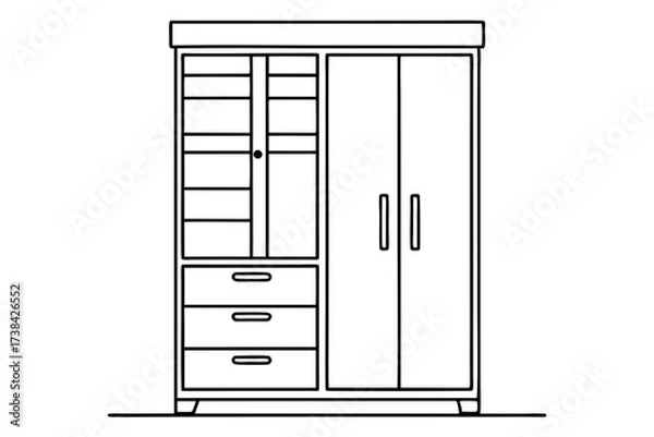 Fototapeta Wardrobe Furniture Vector with Sliding Doors and Wooden Texture Art