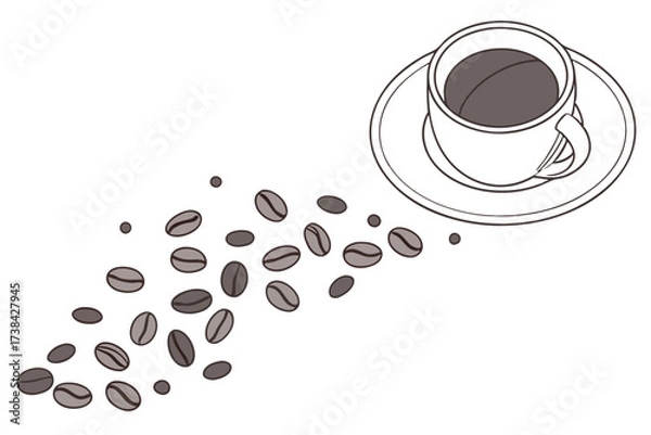 Fototapeta Coffee Beans and Cup One Line Drawing Vector Minimalist Food Art