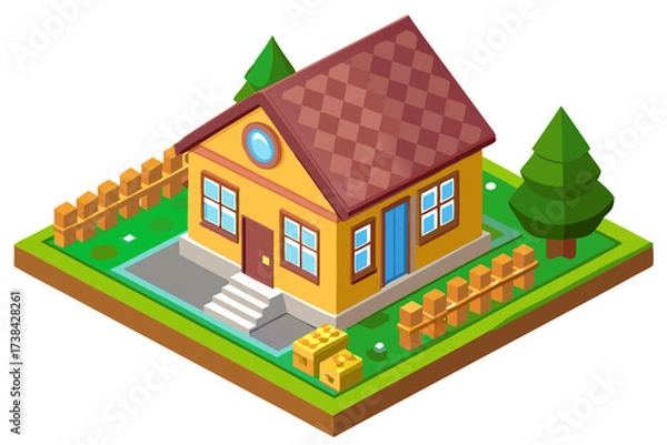 Fototapeta Rural House with Garden Top View Vector Illustration Cozy Countryside