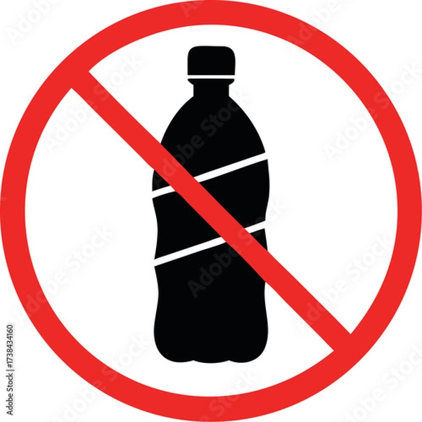 Fototapeta Plastic bottle not allowed sign vector, Forbidden sign with water bottle icon