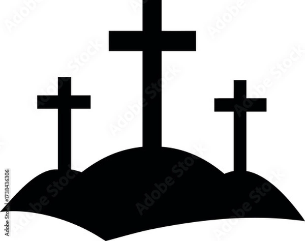 Fototapeta Three crosses on a hill silhouette vector